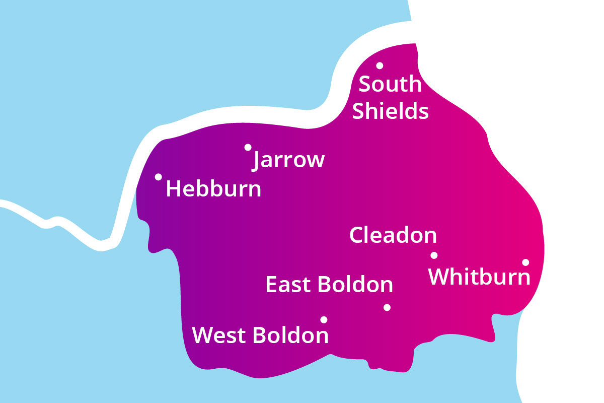 Map outline with areas of South Tyneside highlighted
