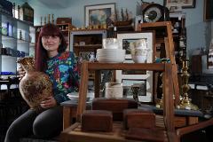 Antique dealer Laurie Scully in her shop North Road, Boldon Colliery.