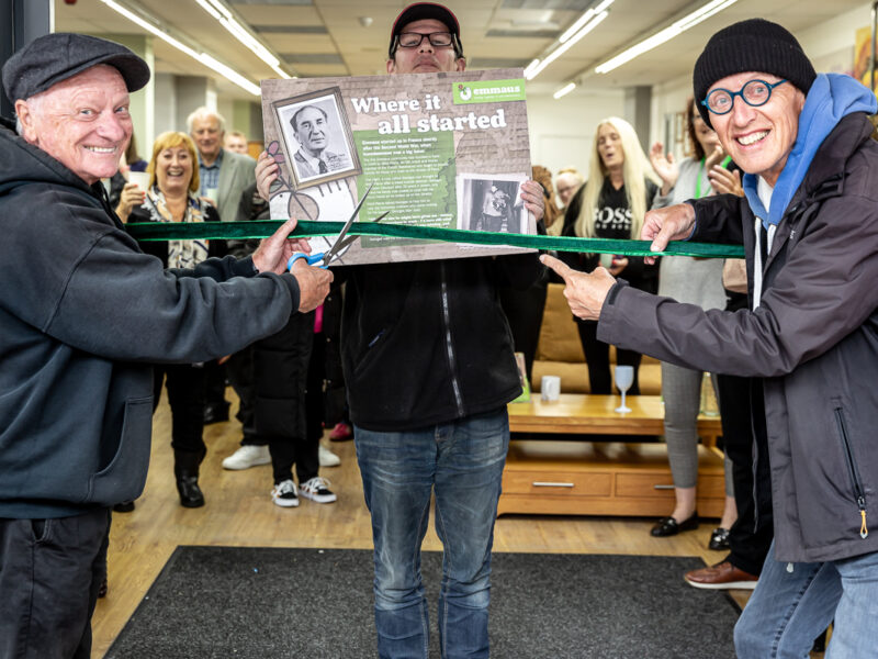 Lindisfarne's Billy Mitchell and Ray Laidlaw open Emmaus North East's new flagship store in Jarrow. Credit Paul Alexander Knox