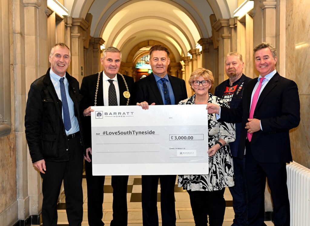 Barratt Developments North East and Real Estate Company LDA Homes have donated £3,000 to the Council’s #LoveSouthTyneside programme which will be used to take young people in need to the pantomime and provide Christmas gifts.