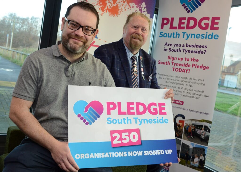 Cut Print Solutions Ltd are the 250th organisation to sign the South Tyneside Pledge. Stephen Downey from Cut Print Solutions is pictured with Councillor Paul Dean, Lead Member for the Voluntary Sector, Partnerships and Equalities at South Tyneside Council