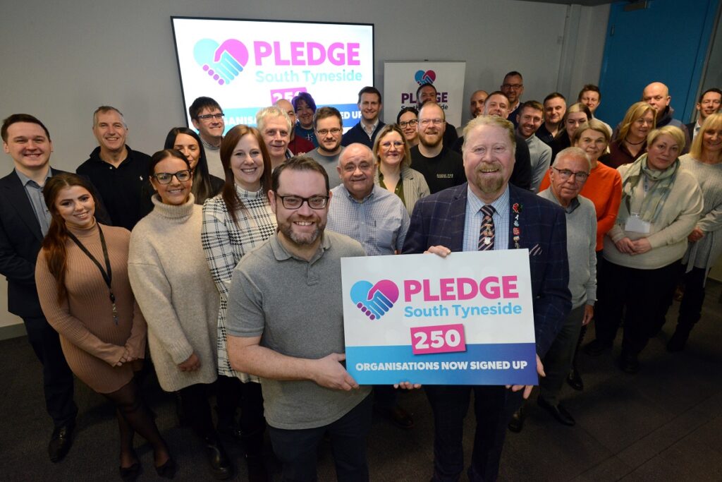 South Tyneside Pledgees as they celebrate 250 organisations now signed up with Councillor Paul Dean, Lead Member for the Voluntary Sector, Partnerships and Equalities