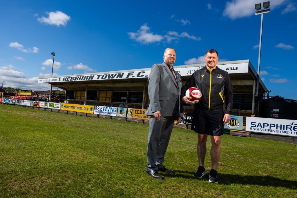 Stephen Rutherford, Chief Executive of Hebburn Town FC with Councillor Paul Dean, Lead Member for the Voluntary Sector, Partnerships, and Equalities, at South Tyneside Council