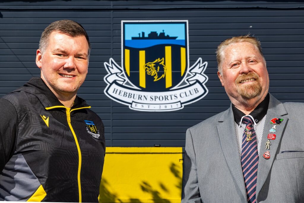 Stephen Rutherford, Chief Executive of Hebburn Town FC with Councillor Paul Dean, Lead Member for the Voluntary Sector, Partnerships, and Equalities, at South Tyneside Council