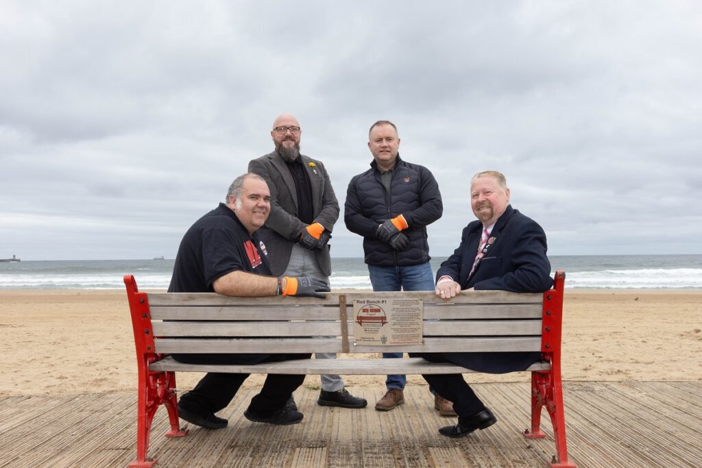 From left: Social entrepreneur and founder of The Red Bench project Wayne Rambo Groves; Arthur Hodgson, Forum Manager at AMF; Steven Patterson, UK Director, Manosun and Councillor Paul Dean, Lead Member for the Voluntary Sector, Partnerships, and Equalities, at South Tyneside Council.