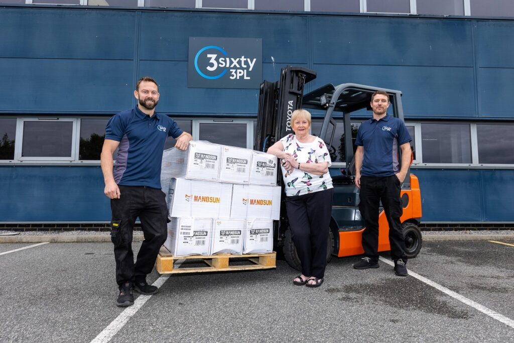 3Sixty 3PL’s Founders Anth Hood (left) and Craig Cotterill (right) pictured with Cllr Margaret Meling (centre) in 2022.