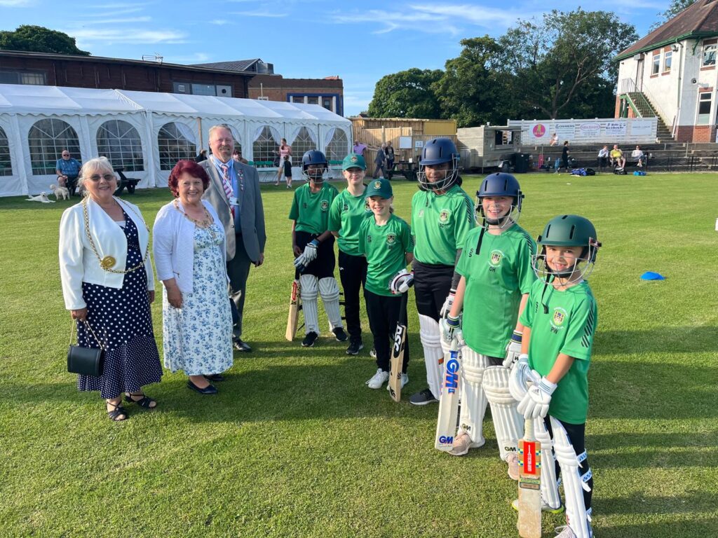 South Tyneside Council's Mayor and Mayoress, with Cllr Paul Dean visiting South Shields Cricket Club during the summer.