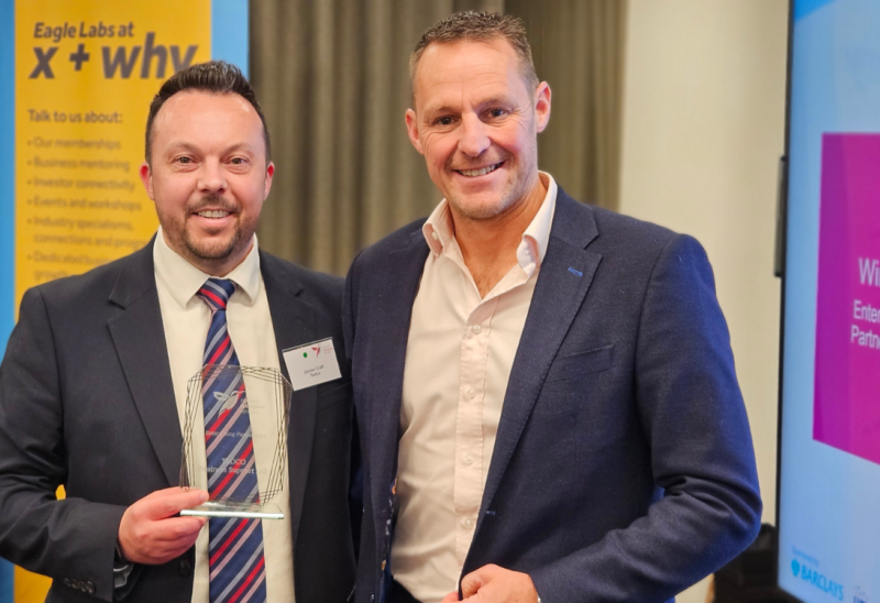 James Craft, Chief Executive of TEDCO Business Support Limited with Danny Crates, gold medal winning Paralympian – pictured with the Enterprising Partnerships Award