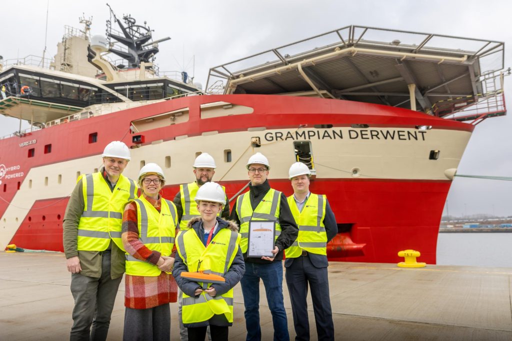 From left to right: Dominic Wilcox, Chief Inventor, Little Inventors; Kay Doragh, Dogger Bank Community Investment Manager, Little Inventor Harris and his father; North Star Operations Director, Steve Myer and Alex Whelan, Economic Inclusion and Career Development Coordinator, South Tyneside Council