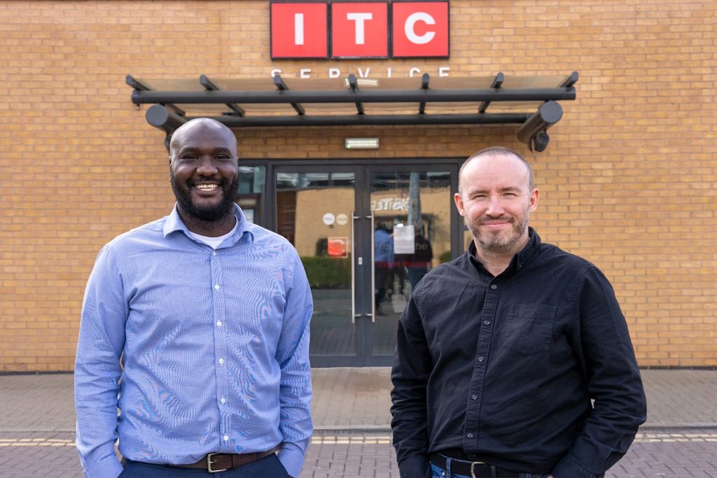 Henry Kibirige, founder of Caladium Cyber (left) with ITC Service's founder and director Christopher Potts.