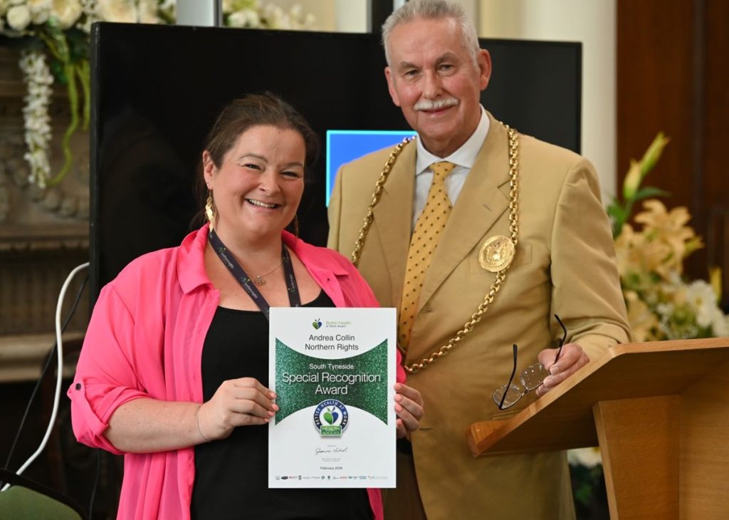 Andrea Collin, Senior Occupational Therapist from Northern Rights receiving her special recognition award.