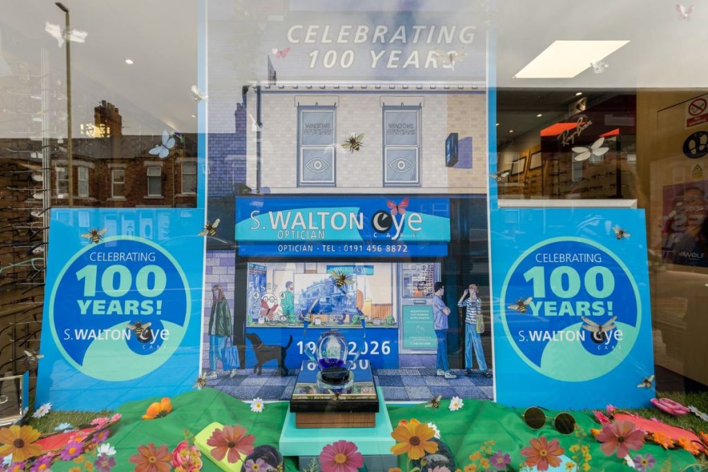 S. Walton Eyecare Shop window to celebrate the centenary